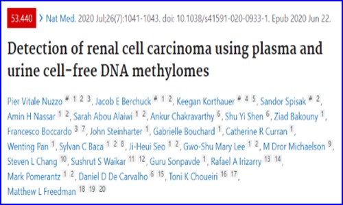 Nat Med| 血漿和尿液 cfDNA 甲基化標志物助力腎癌早篩