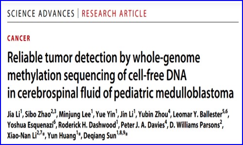 Sci Adv 文獻分享 | 髓母細胞瘤腦脊液 cfDNA 甲基化標志物可實時監(jiān)測腫瘤狀態(tài)