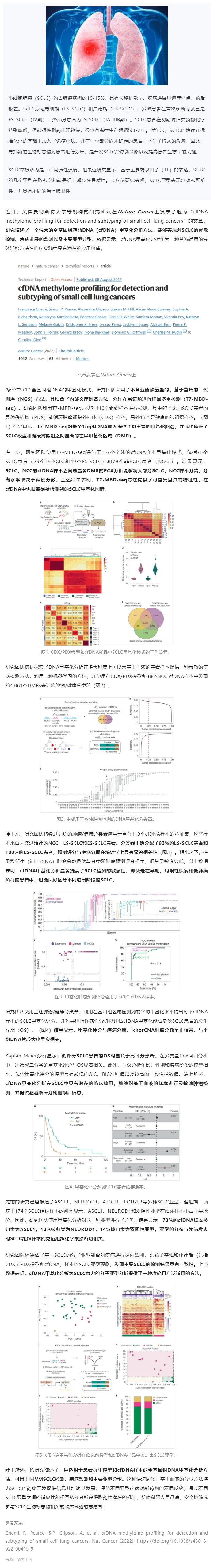 Nature 子刊 _ 全基因組 cfDNA 甲基化分析可實(shí)現(xiàn)小細(xì)胞肺癌的靈敏檢測(cè)、預(yù)后監(jiān)測(cè)及分子分型