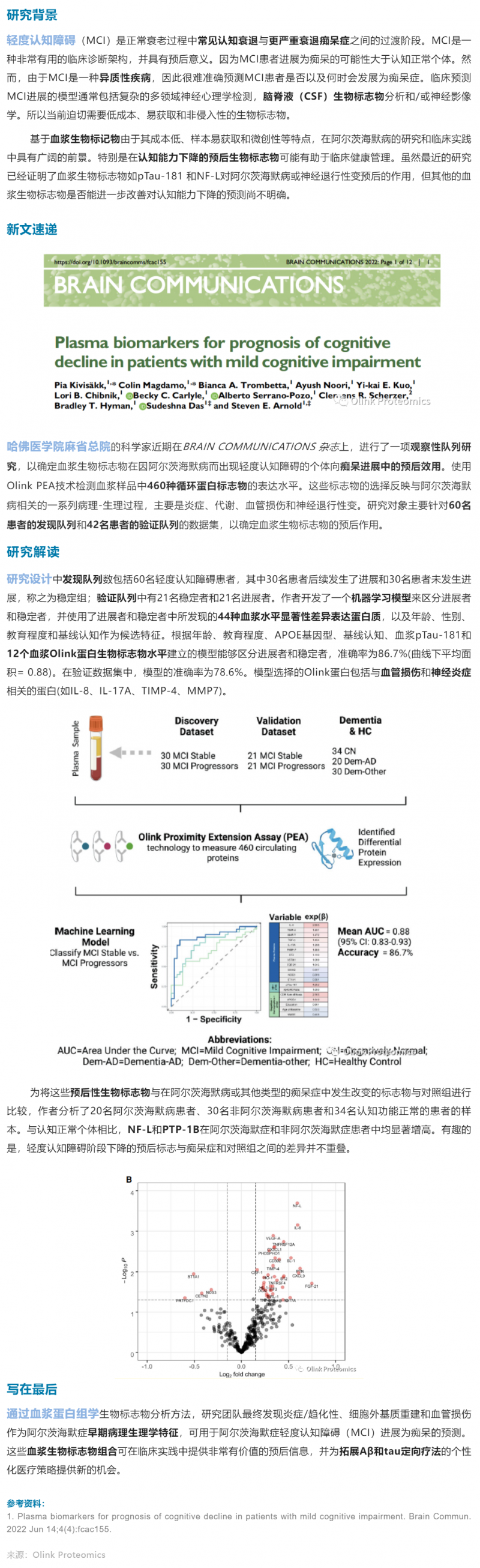 干貨解讀 | 輕度認(rèn)知障礙患者認(rèn)知下降預(yù)后血漿生物標(biāo)志物研發(fā)案例