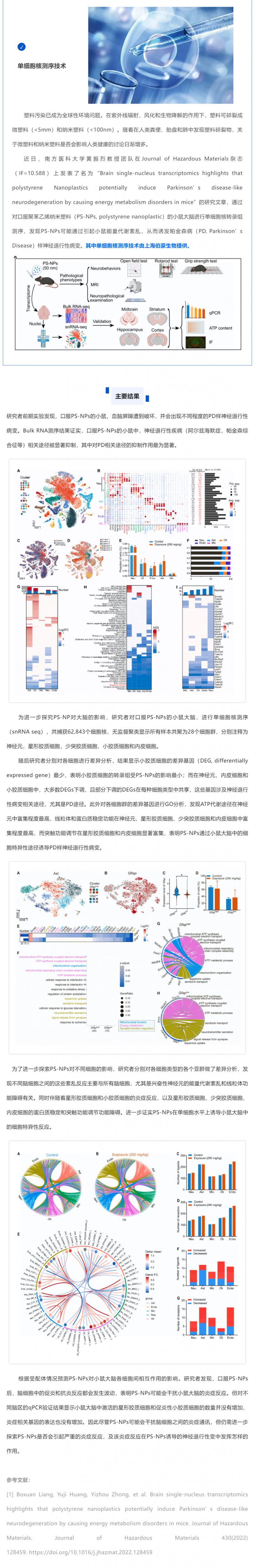 項(xiàng)目文章_伯豪生物單細(xì)胞核測(cè)序助力發(fā)現(xiàn)納米塑料誘發(fā)帕金森樣神經(jīng)退行性病變
