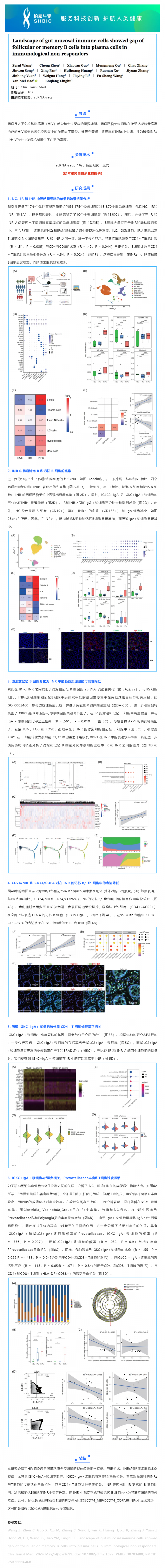 項(xiàng)目文章 _ 腸道粘膜免疫細(xì)胞分析顯示，在免疫無反應(yīng)者中，濾泡或記憶 B 細(xì)胞與漿細(xì)胞之間存在分化阻礙